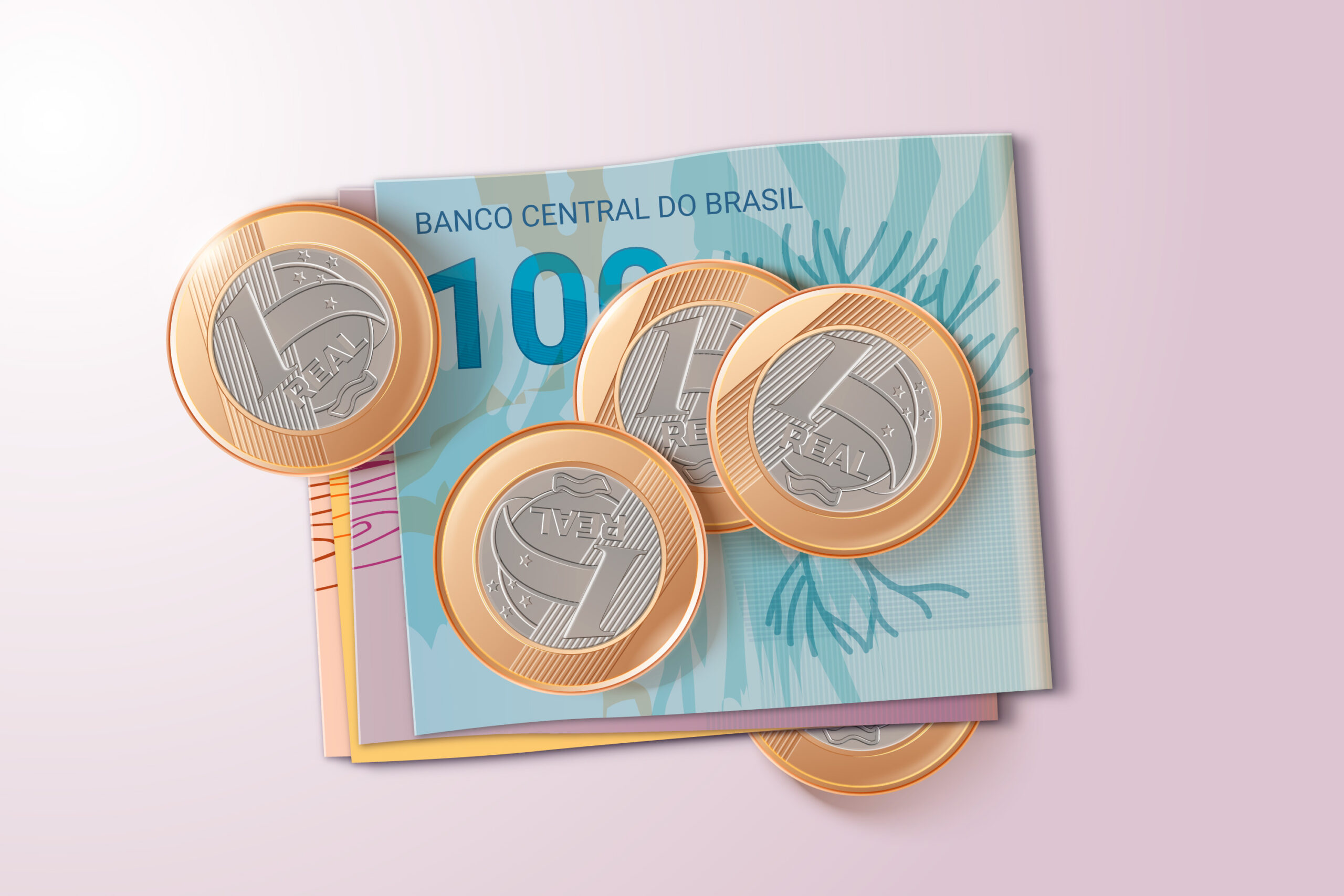 Nota de real e moedas