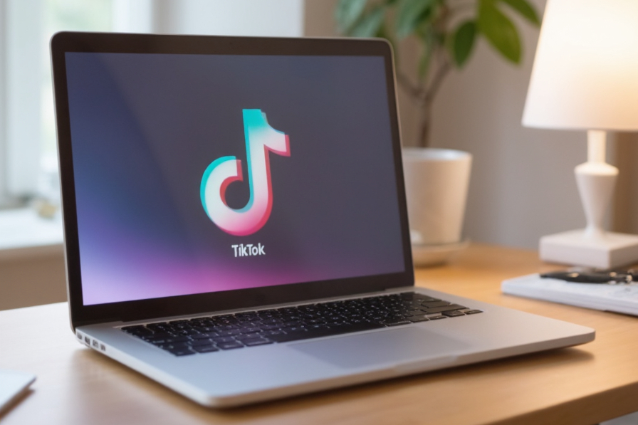 Laptop aberto com logo do TikTok